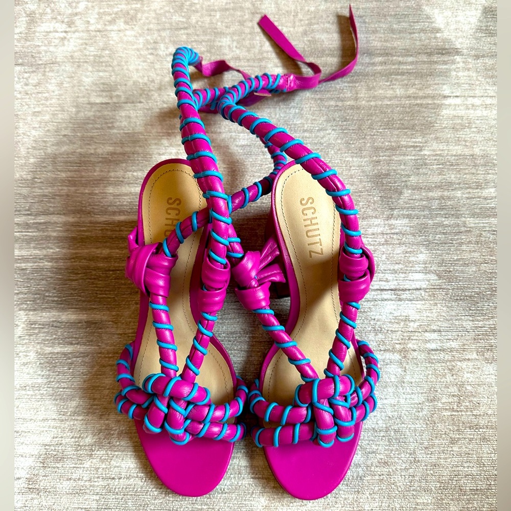 SCHUTZ Pink and Blue Braided Heels